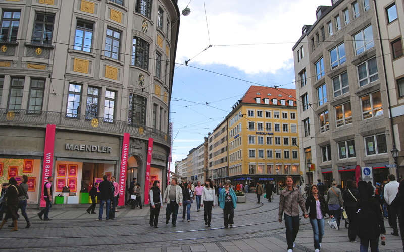 21 - The Maendler luxury shopping building located on Theatinerstrabe in the city center of Munich, Germany